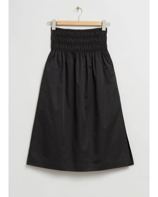 & Other Stories Black Elasticated High-waist Midi Skirt