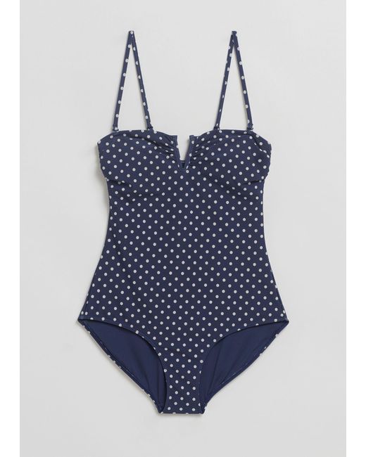 & Other Stories Blue Polka-dot Bandeau Swimsuit