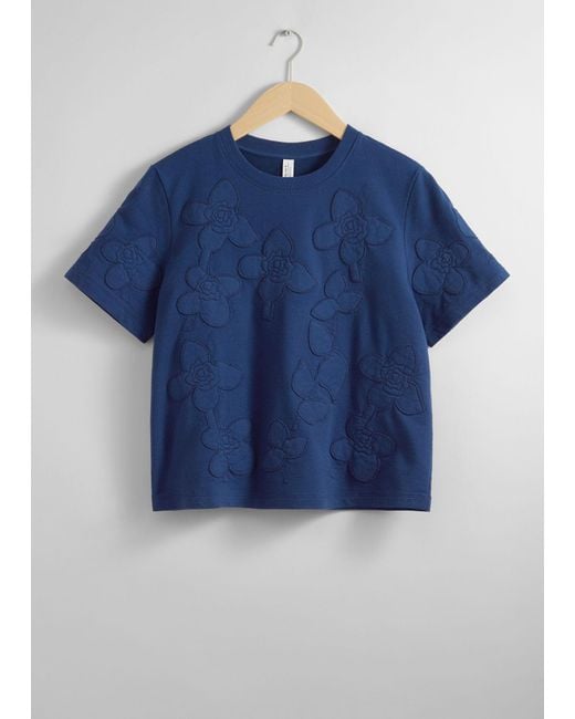 & Other Stories Blue Floral-appliqué T-shirt