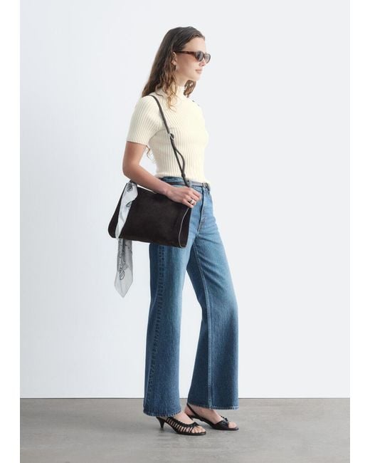 & Other Stories Blue Mock-Neck Ribbed Top