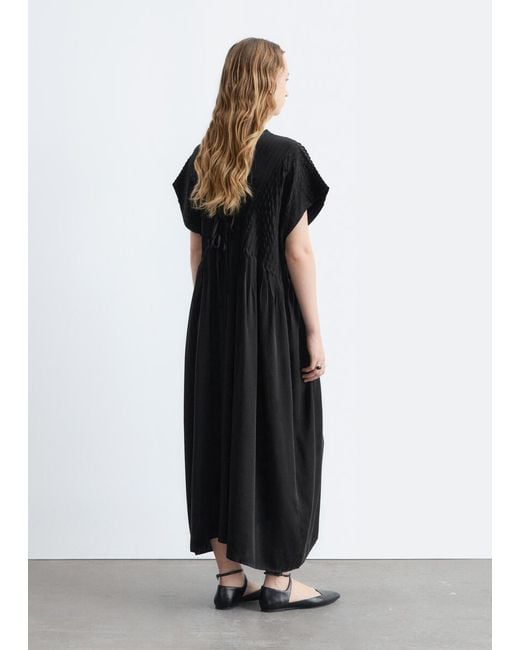 & Other Stories Black Pleated Dolman Midi Dress