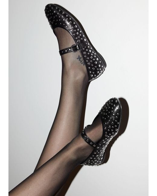 & Other Stories Gray Studded Leather Ballet Flats