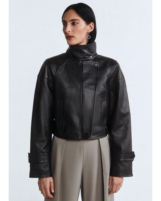 & Other Stories Black Cropped Leather Jacket
