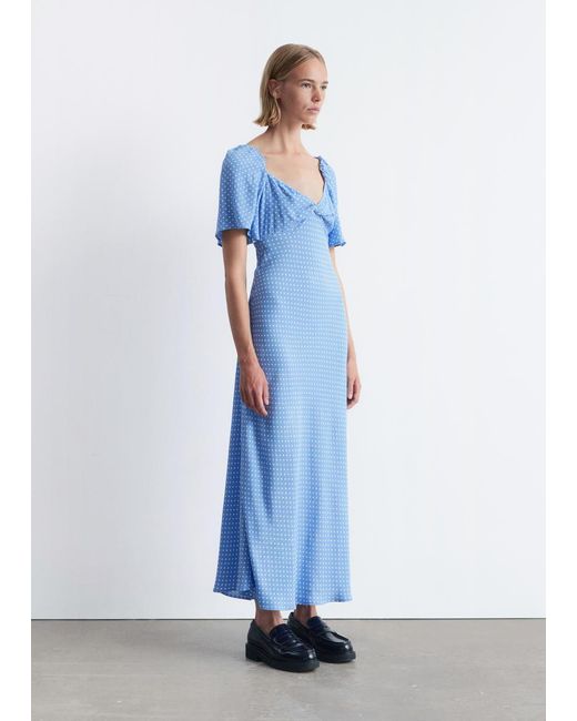 & Other Stories Blue Flutter-Sleeve Midi Dress