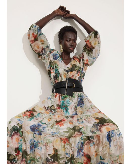 & Other Stories Multicolor Voluminous Sleeve Midi Dress