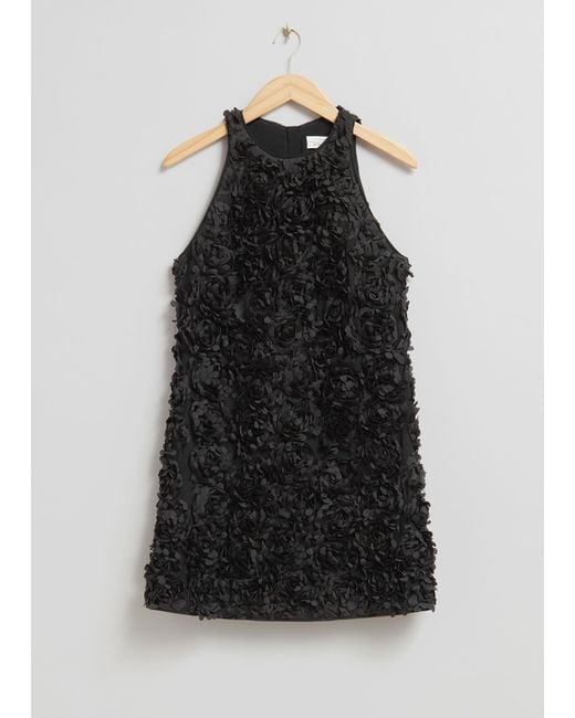 & Other Stories Black Floral-appliqué Mini Dress