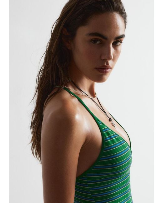 & Other Stories Green Cross-Back V-Neck Swimsuit