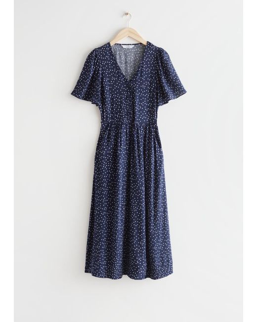 & Other Stories Blue Flutter-Sleeve Midi Dress