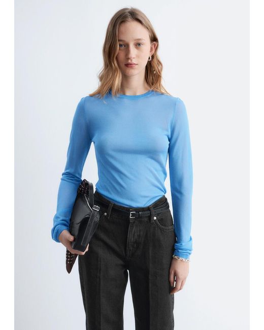 & Other Stories Blue Fine-Knit Sheer Top