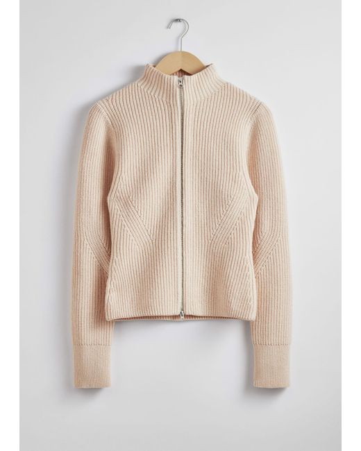 & Other Stories Natural Knitted Zip Cardigan