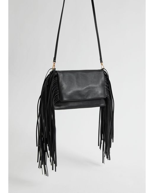 & Other Stories Black Fringed Leather Clutch