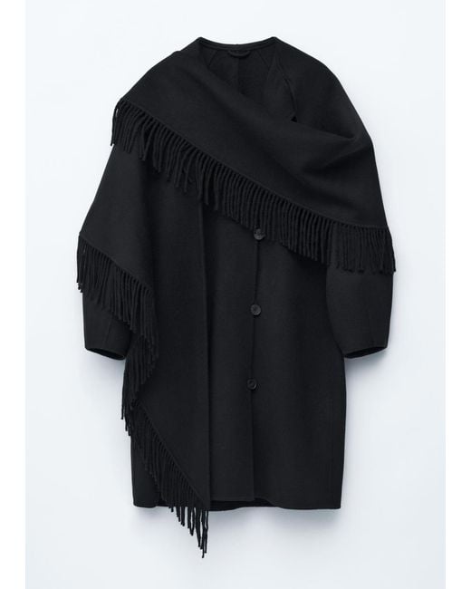 & Other Stories White Fringed Shawl Wool Coat