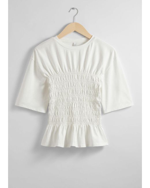 & Other Stories White Smocked Crewneck Top