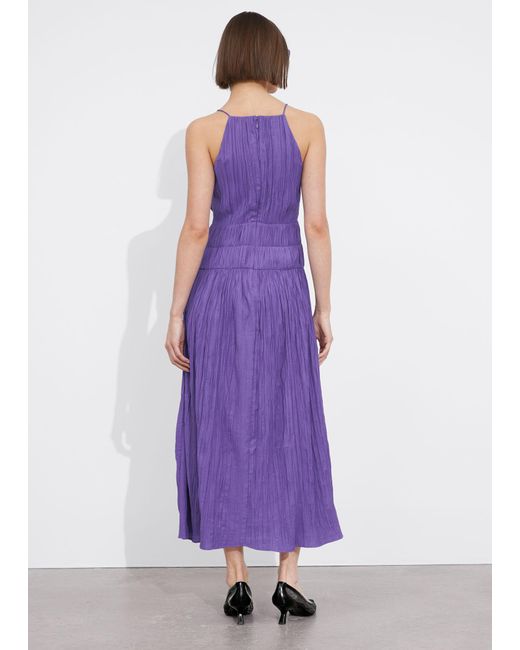 & Other Stories Purple Shirred Sleeveless Midi Dress