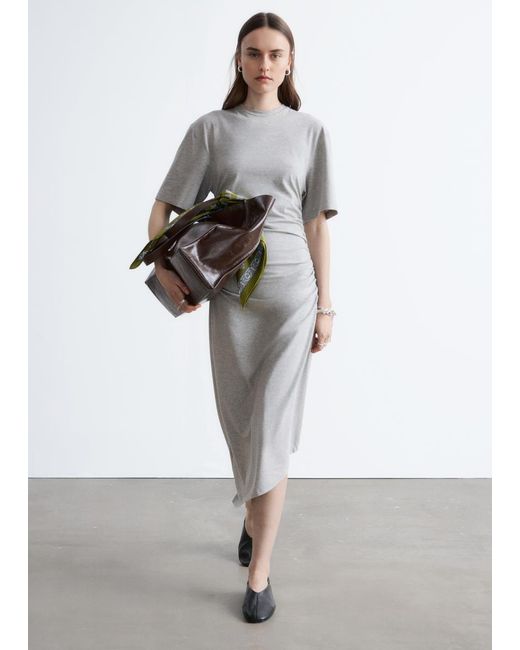 & Other Stories White Asymmetric Midi T-Shirt Dress