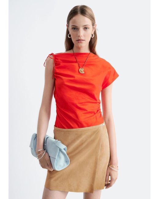 & Other Stories Red Cotton One-Shoulder Top