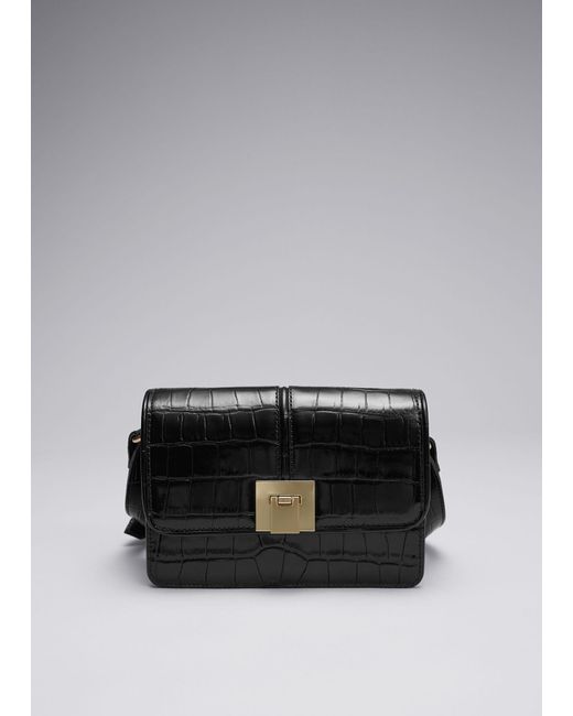 & Other Stories Gray Small Croco Leather Bag