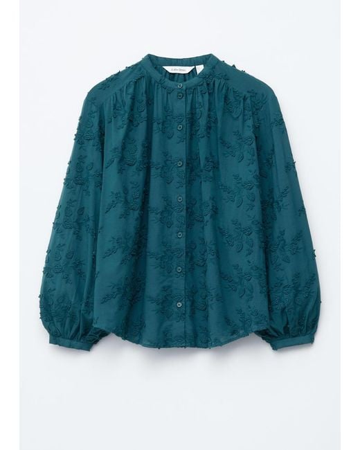 & Other Stories Blue Voluminous Floral-Appliqué Blouse