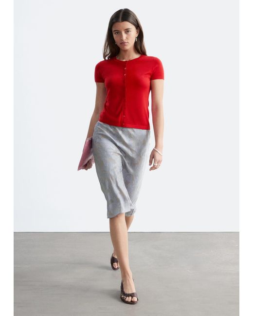 & Other Stories Red Knitted Button-Front T-Shirt