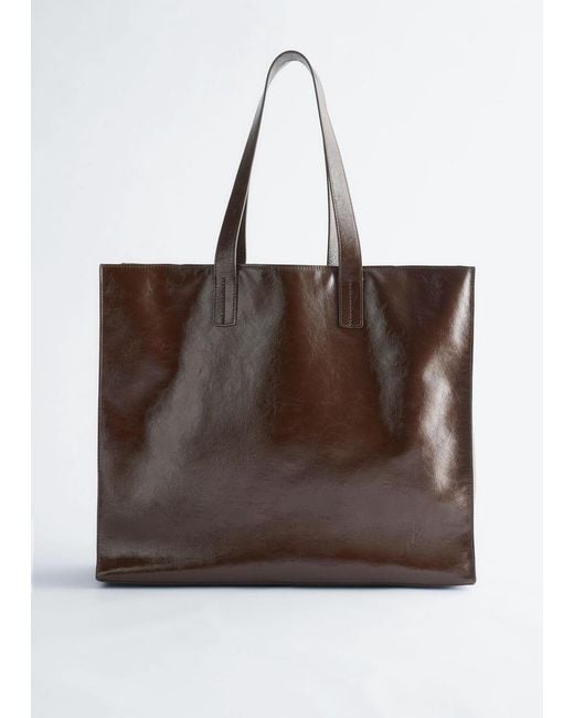 & Other Stories Brown Leather Tote Bag