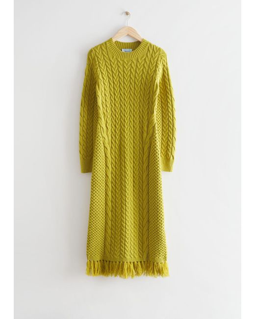 & Other Stories Yellow Cable Knit Midi Dress