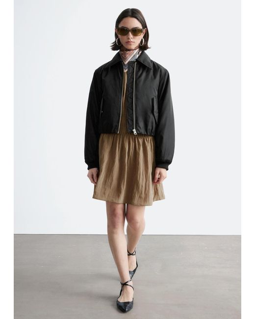 & Other Stories Black Cropped Bomber Jacket