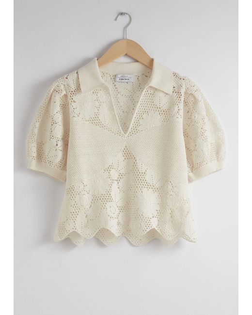& Other Stories Natural Floral Crochet Top