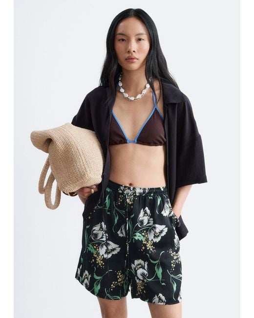 & Other Stories Black Floral Drawstring Shorts