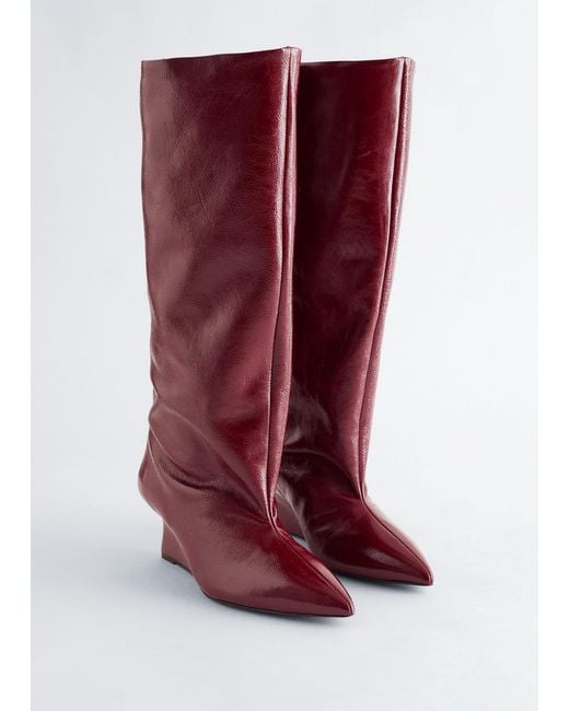 & Other Stories White Wedge-Heel Knee-High Boots