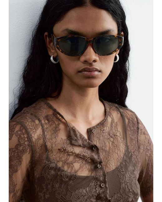& Other Stories Brown Scalloped Lace Dress