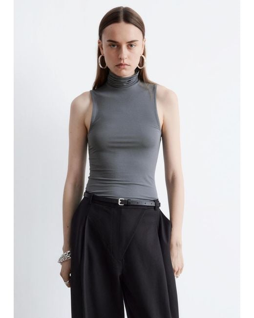 & Other Stories Gray Sleeveless Turtleneck Top