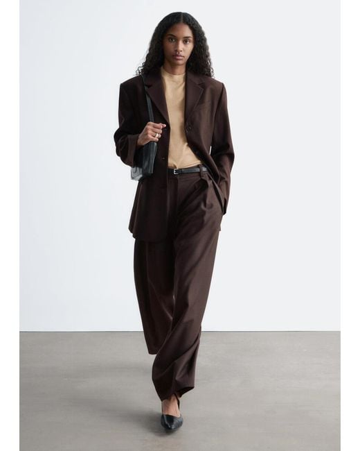 & Other Stories Brown Wool-Blend Tailored Trousers
