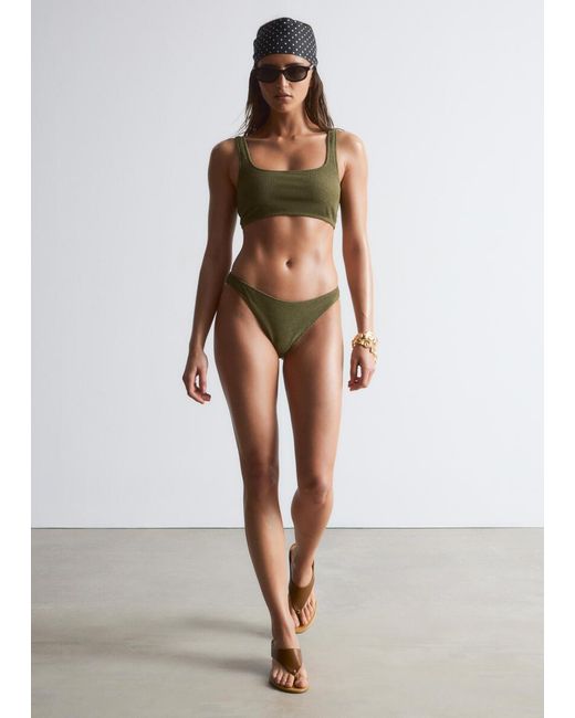 & Other Stories Green Textured Bikini Top