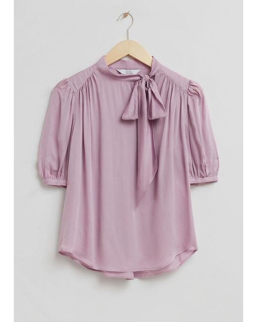 & Other Stories Pink Sheer Lavallière-neck Bow Blouse
