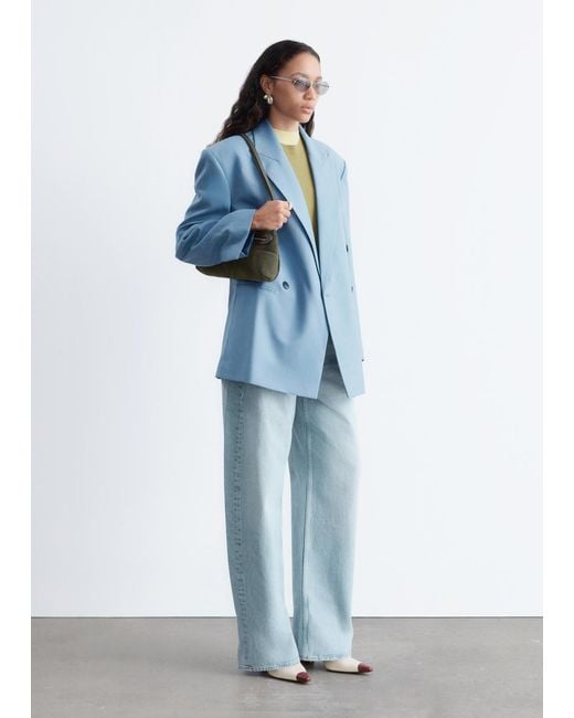 & Other Stories Blue Double-Breasted Wool Blazer