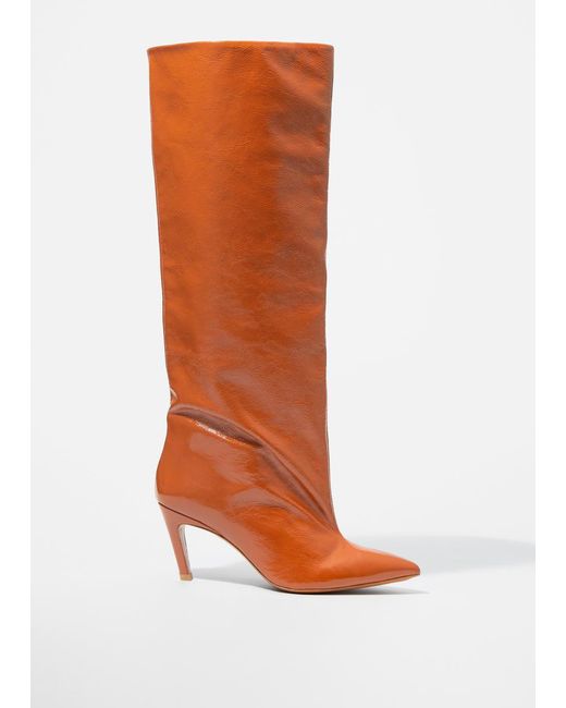 & Other Stories Brown Patent-Leather Knee Boots
