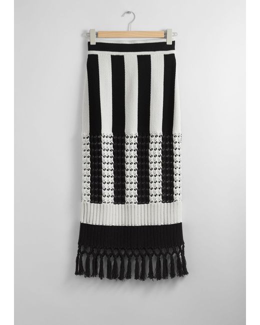 & Other Stories White Fringed Knit Midi Skirt