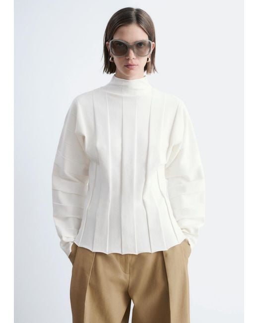& Other Stories White Ribbed Mock-Neck Top
