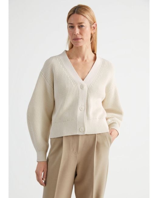 & Other Stories White Cropped Boxy Rib Cardigan
