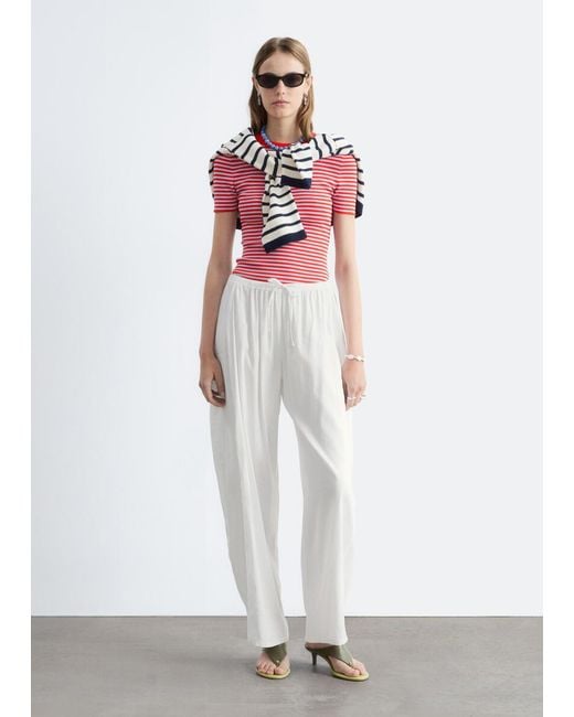 & Other Stories White Wide-Leg Trousers