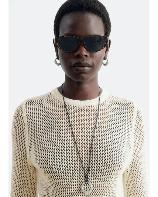 & Other Stories White Open-Knit Cotton Dress