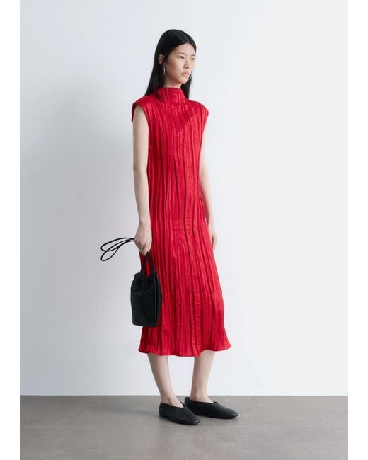 & Other Stories Red Crêpe Midi Dress