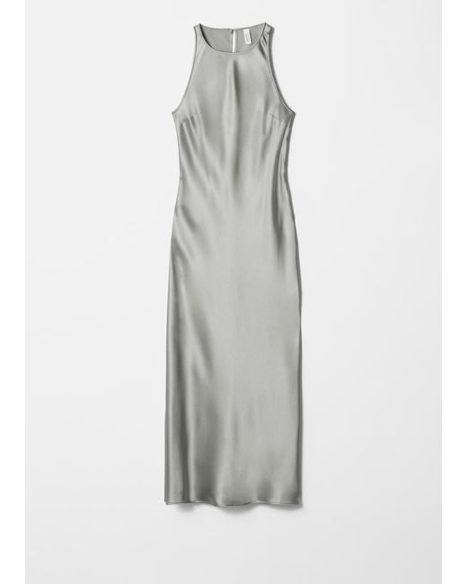 & Other Stories Gray Sleeveless Satin Midi Dress