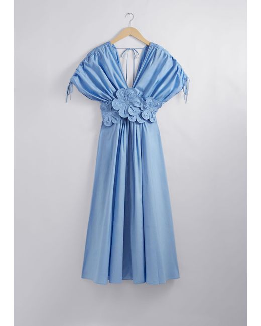 & Other Stories Blue Floral Appliqué Midi Dress