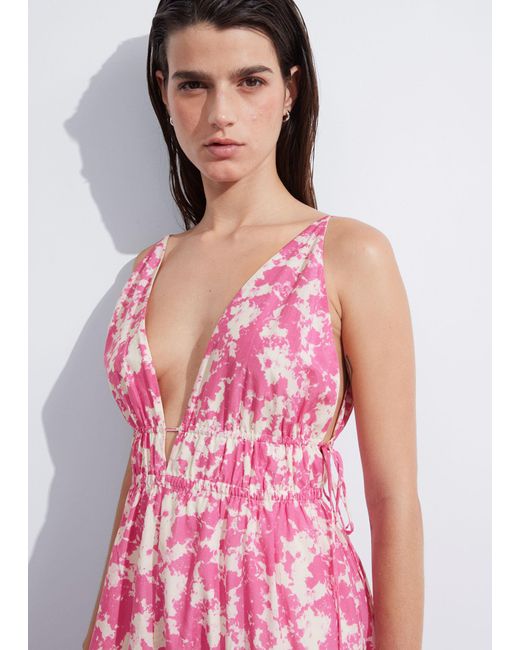 & Other Stories Pink Tie-detailed V-cut Dress