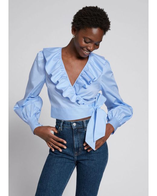 u0026 Other Stories Ruffle Neck Wrap Blouse in Blue | Lyst