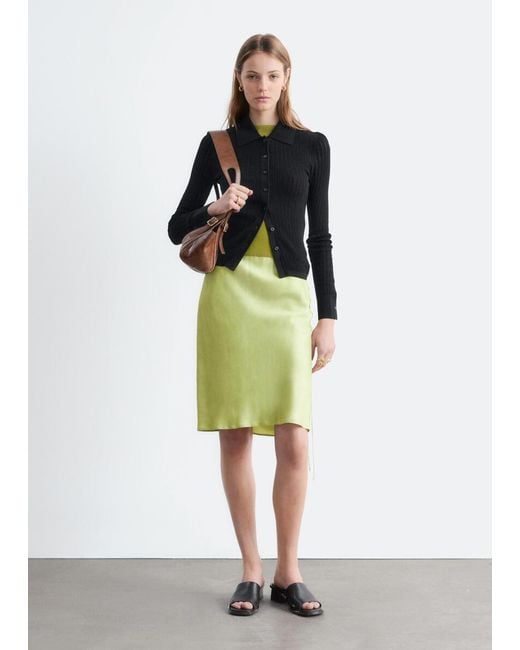 & Other Stories Black Pointelle Rib Polo Shirt