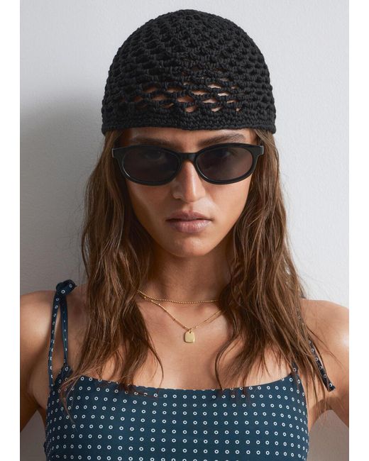 & Other Stories Black Openwork Crochet Skullcap