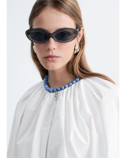 & Other Stories White Cotton Poplin Zip-Front Blouse
