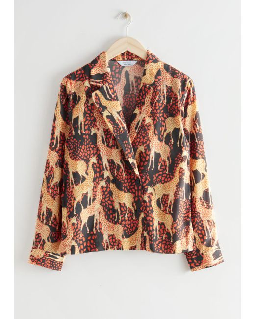 & Other Stories Black Relaxed Giraffe Print Blouse